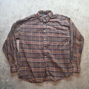 Blue Button Up Shirt Mens XL Blue Plaid Flannel Long Sleeve Casual Cotton Pocket